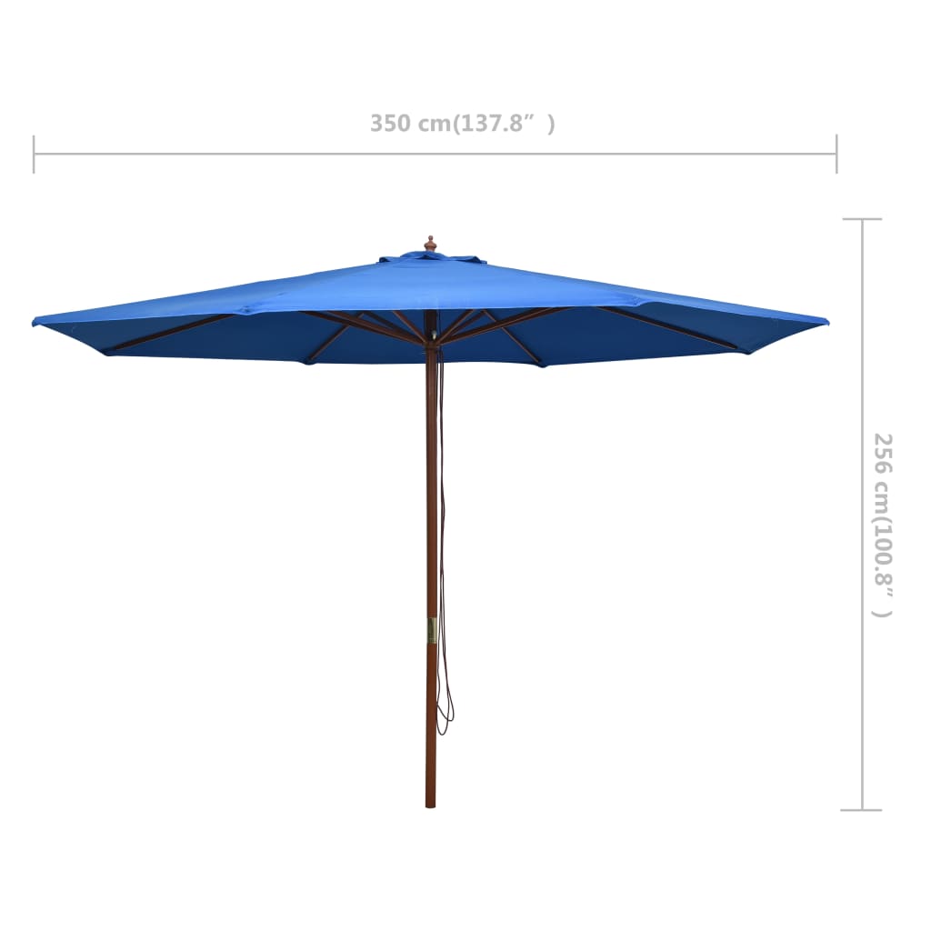 vidaXL Outdoor Parasol with Wooden Pole 137.8" Blue