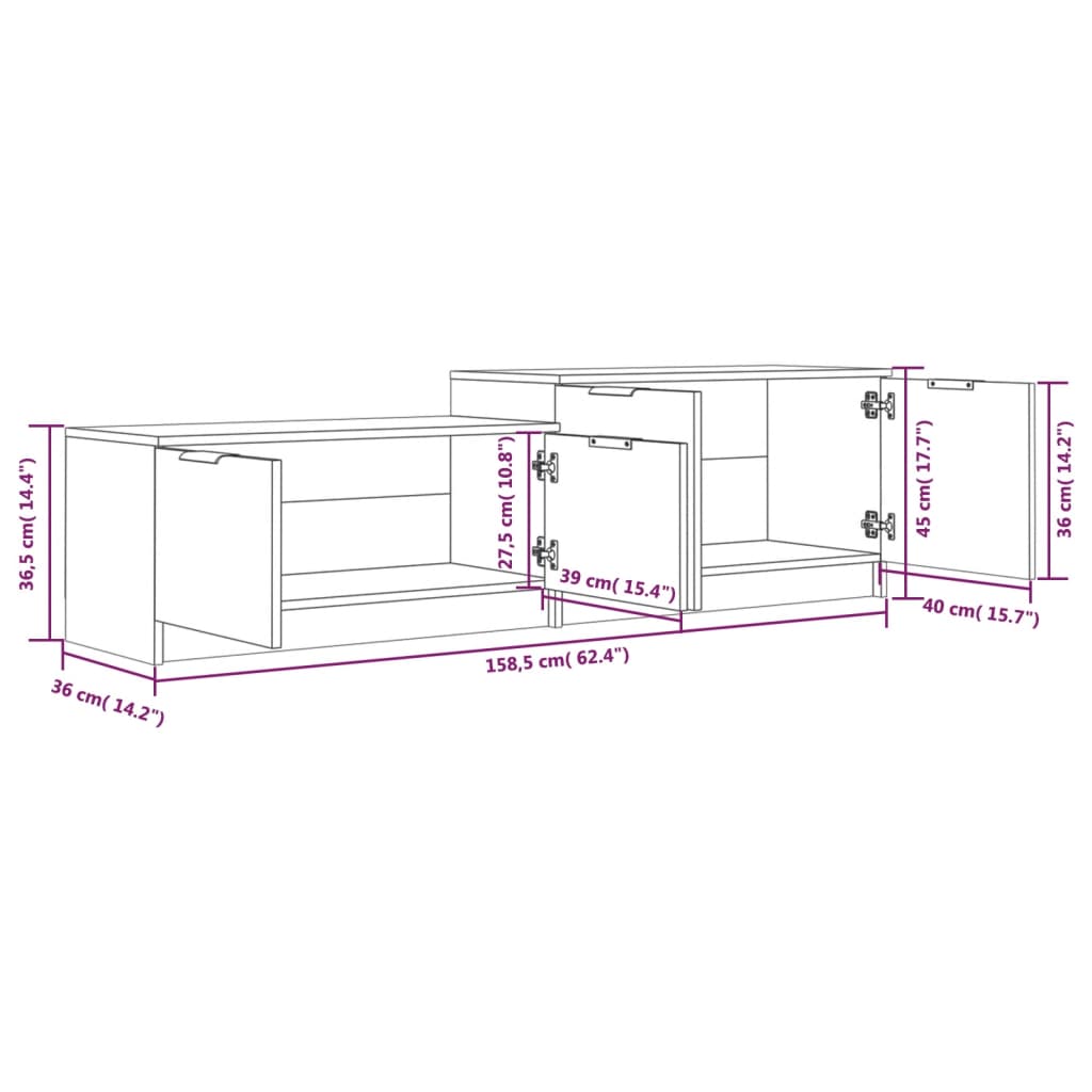 vidaXL TV Cabinet Gray Sonoma 62.4"x14.2"x17.7" Engineered Wood