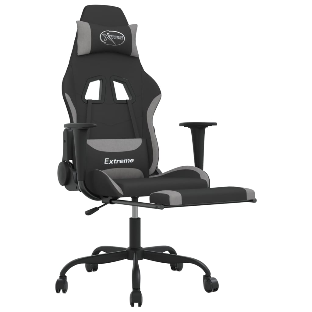 vidaXL Gaming Chair with Footrest Black and Light Gray Fabric