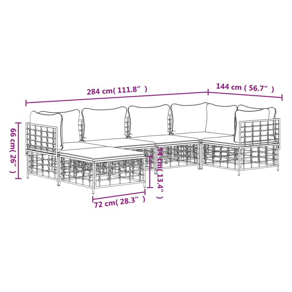 vidaXL 6 Piece Patio Lounge Set with Cushions Anthracite Poly Rattan