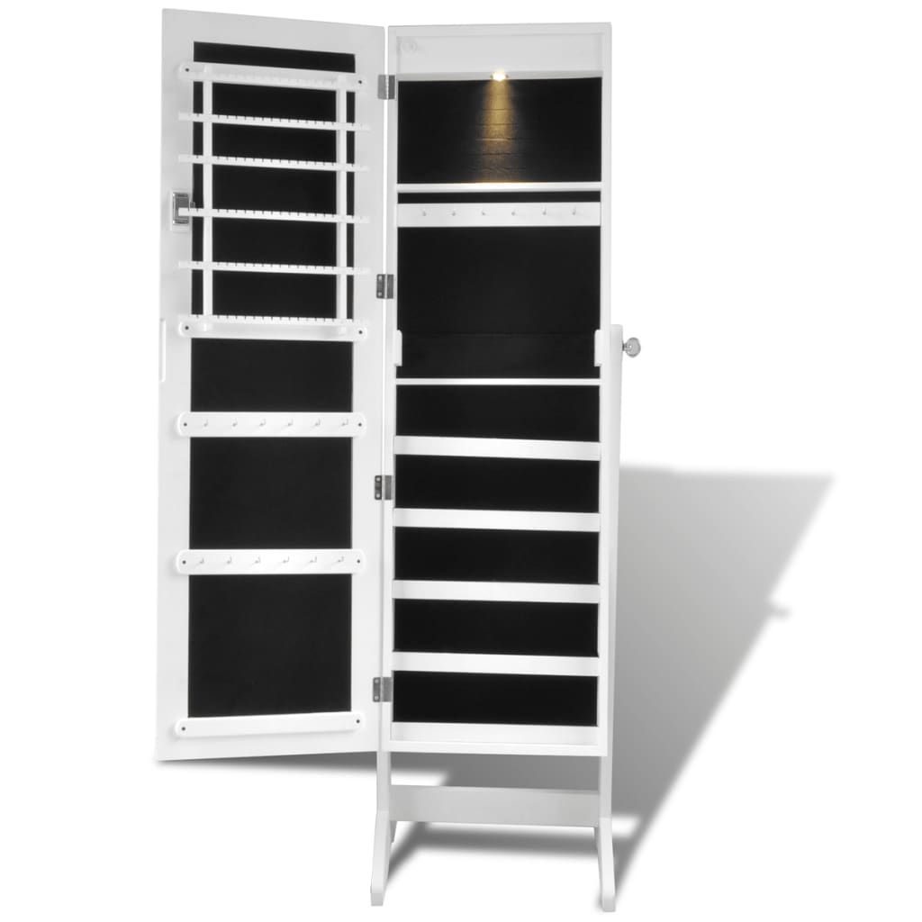 vidaXL Free Standing Jewelry Cabinet with LED Light and Mirror White
