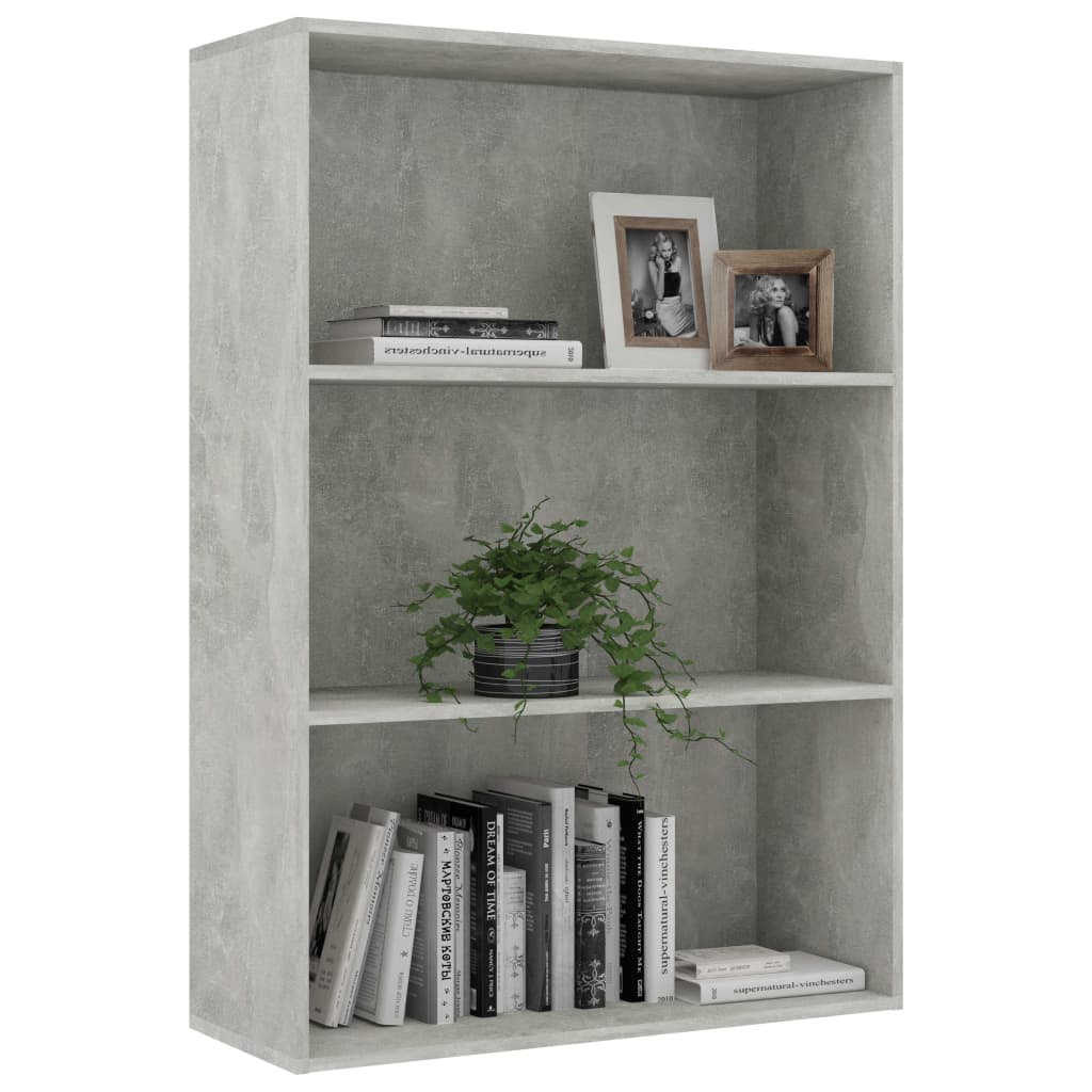 vidaXL 3-Tier Book Cabinet Concrete Gray 31.5"x11.8"x44.8" Chipboard